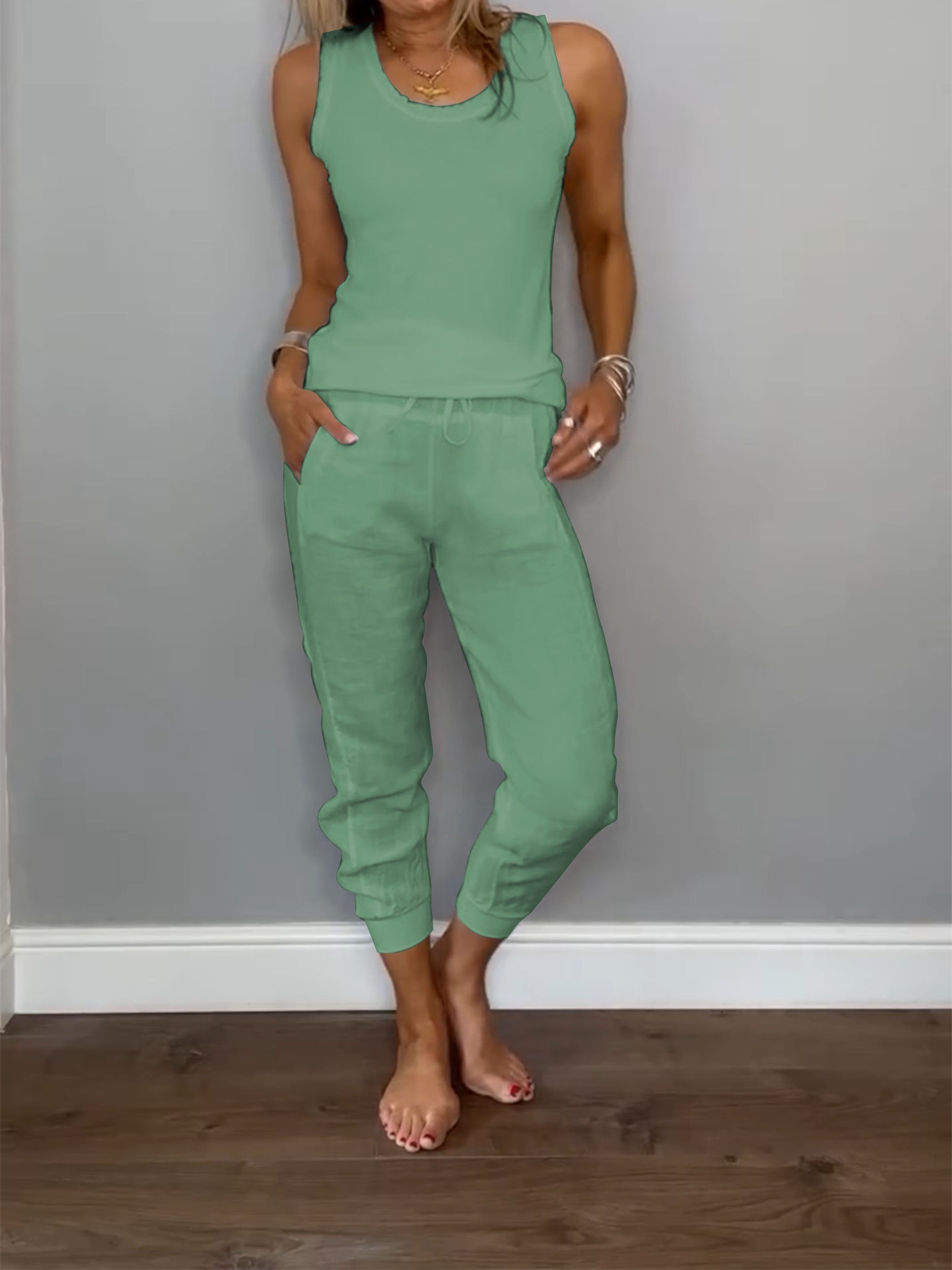 Women's Daliy Summer Cotton and Linen Casual Two-piece Set
