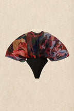 Women's Fashion Pleated Print Bodysuit & High Waist Double Layer Pants