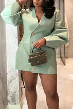 Women V-neck Buckle Style Commuting Formal Dress
