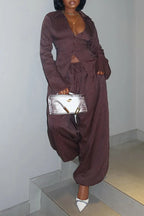 Women's Fashion Stripe Waist Defined Blouse & Pants