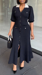 Women's Collared Mid-sleeve Commuter-style Dress