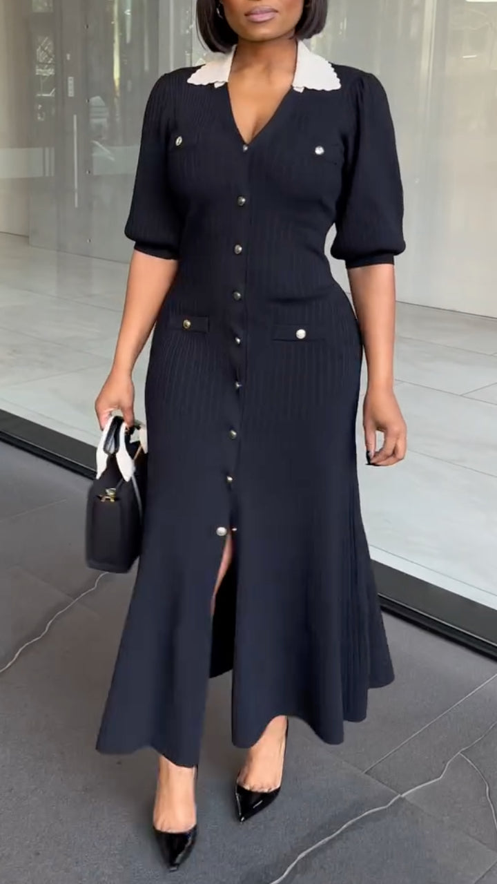 Women's Collared Mid-sleeve Commuter-style Dress
