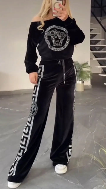 Women Round Neck Printed Casual Suit