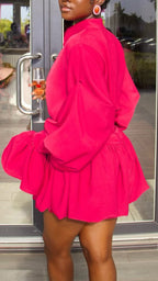 Women Round Neck Long Sleeved Top + Patchwork Skirt Elegant Casual Set