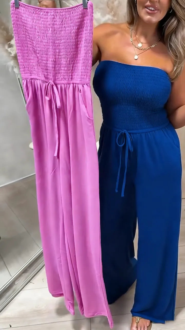 Women Off-shoulder Strapless Jumpsuit In A Casual Solid Color