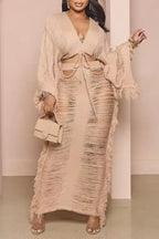 Women's Off Shoulder Cutout Loose Fit Party Top Or Cutout Fitted Skirt