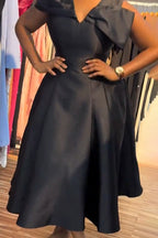 Women V-neck Waist Cinched Solid Color Elegant Temperament Maxi Dresses