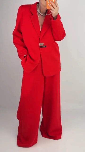 Women Laple Collar Jacket+ Pants Temperament Commuting Suit