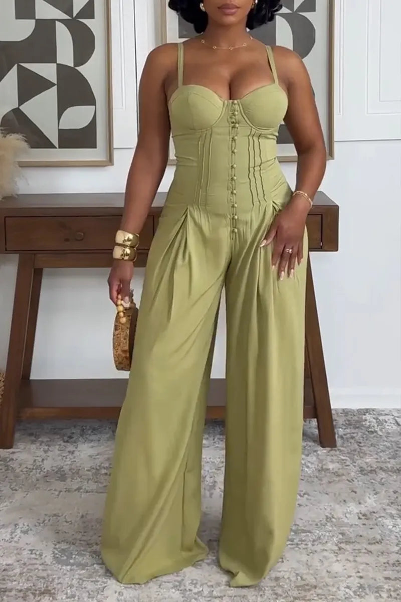 Women's Elegant Waist Defined Cami Wide Leg Jumpsuit