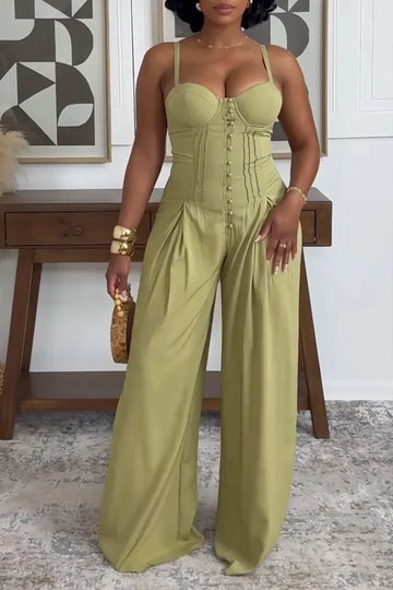 Women's Elegant Waist Defined Cami Wide Leg Jumpsuit