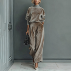 Velvet Cloud Oversized Co-ord Set: Luxe Turtleneck & Tailored Wide-Leg Pants