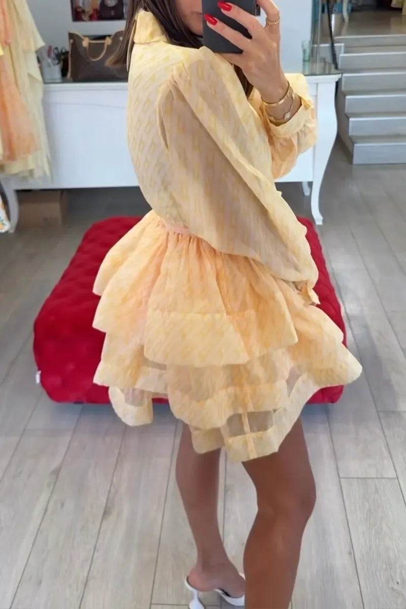 Women's Fashion Party Tiered Hem Puff Sleeve Dress