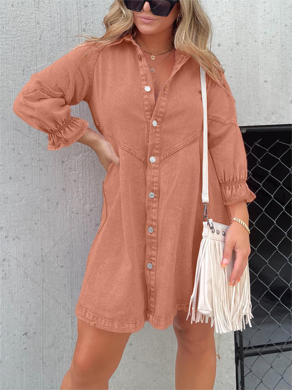 Washed Denim Puff Sleeve Dress