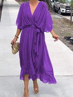 Women Stylish and elegant V-neck chiffon midi dress