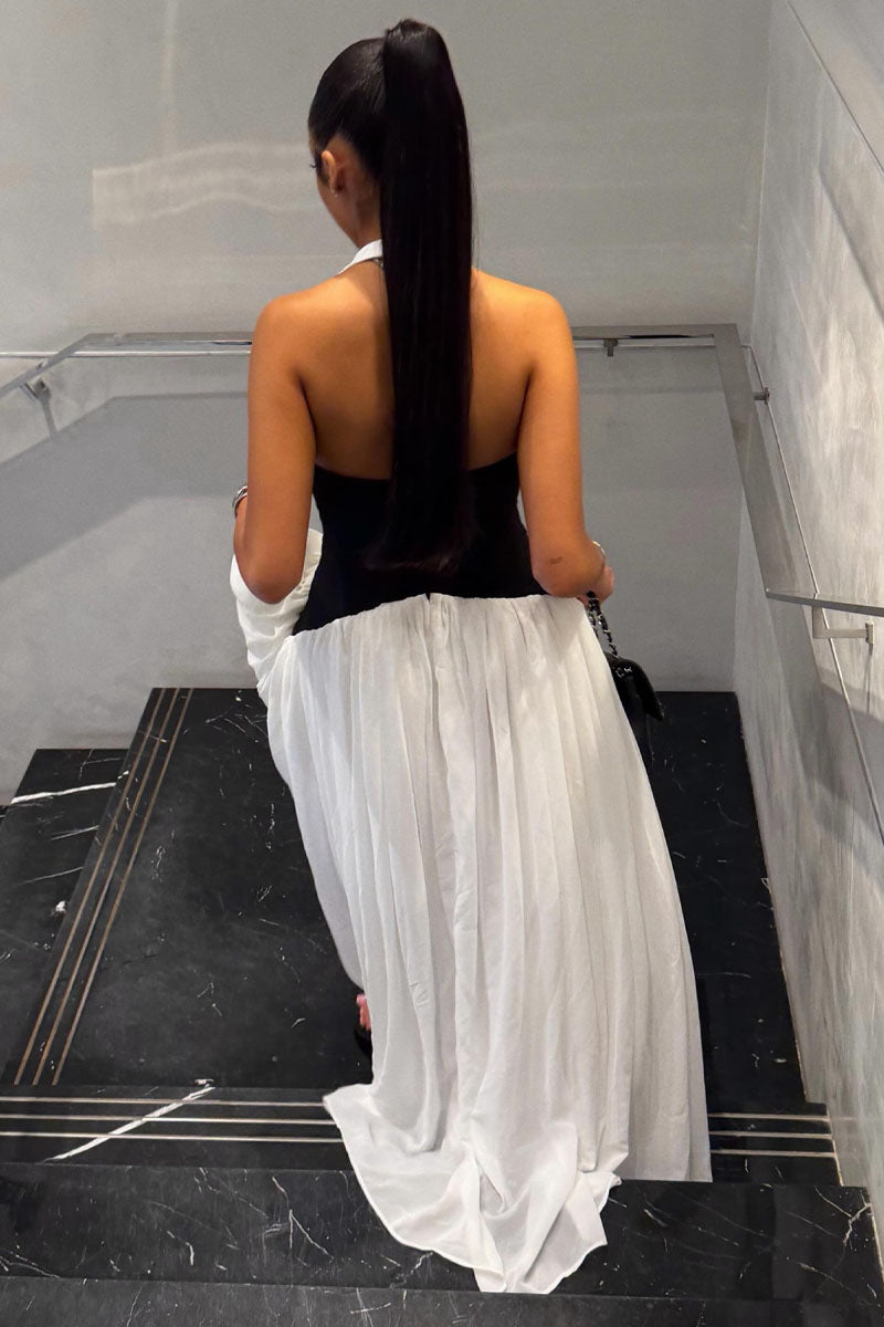Women's Elegant Halter Maxi Dress With Contrast Trim