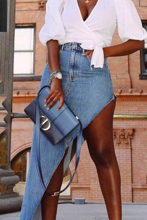 Ladies' Hot Selling Elegant Washed Denim Long Skirt