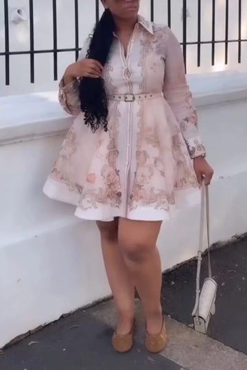 Women Collar Breasted Print Elegant Temperament Dress
