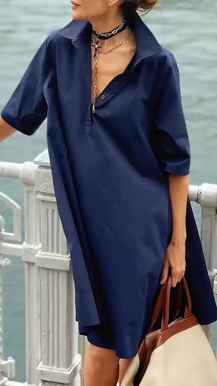 Women's Lapel Button Half-open Casual Dress