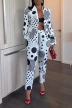 Women's Elegant Lapel Polka-Dot Blazer or Pants