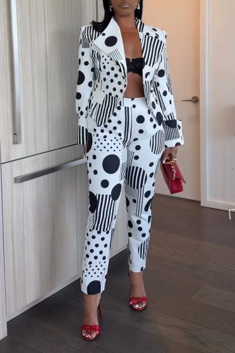 Women's Elegant Lapel Polka-Dot Blazer or Pants
