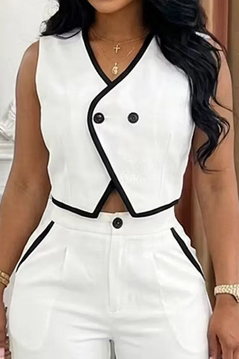 Women's Color Block Cropped Commuter Top Or Wide Leg Pants