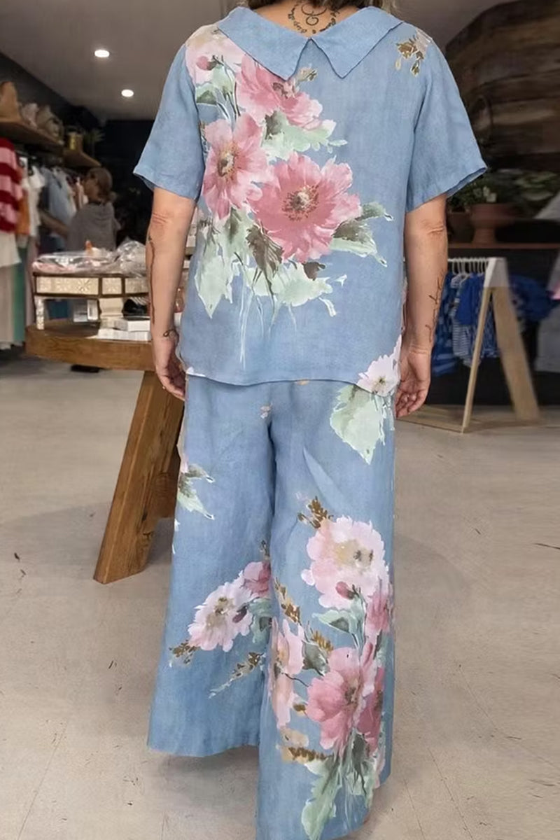 Women's Casual Printed T Shirt Top Or Wide Leg Pants