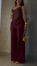Women Suspenders Irregular Top+ Pants Sexy Temperament Casual Suit