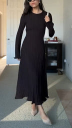 Womens Round Neck Solid Color Casual Dress