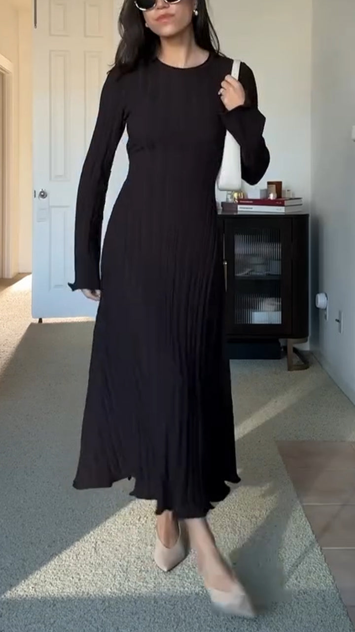 Womens Round Neck Solid Color Casual Dress