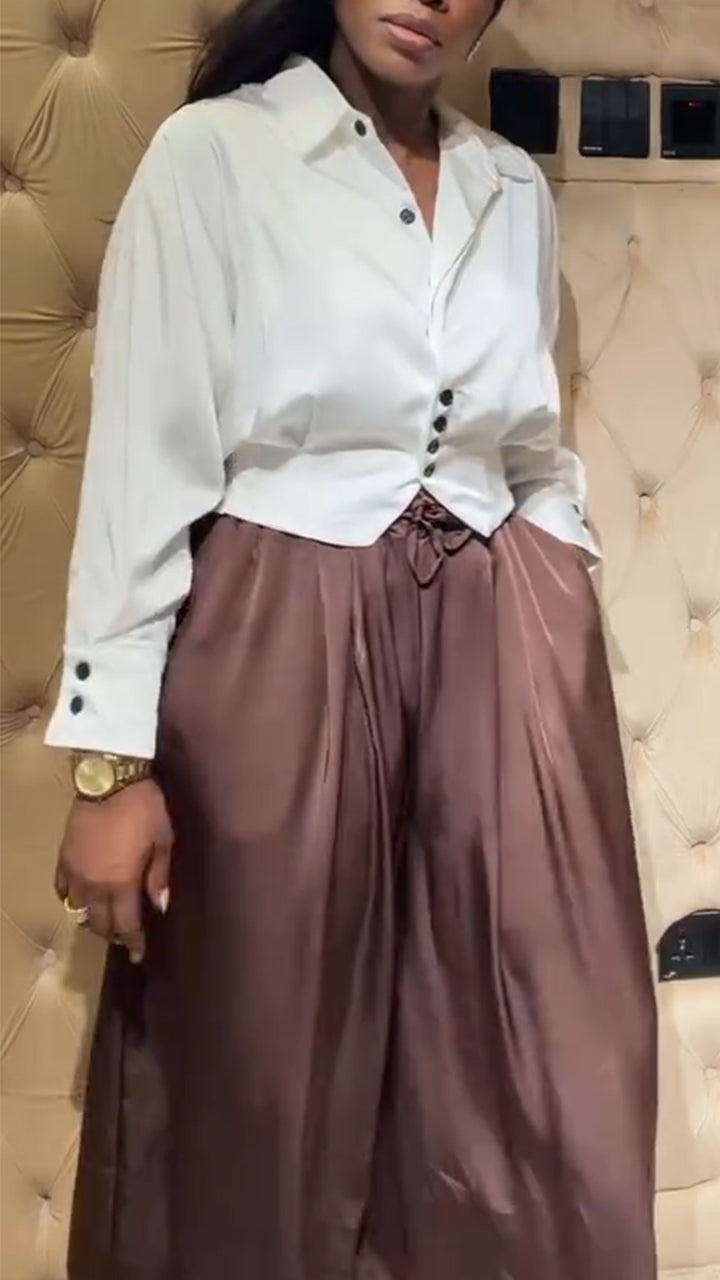 Womens Collar Shirt + Pants Casual Suit