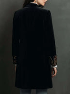 Timeless Vintage Luxury Black Velvet Blazer With Baroque Printed Lapel