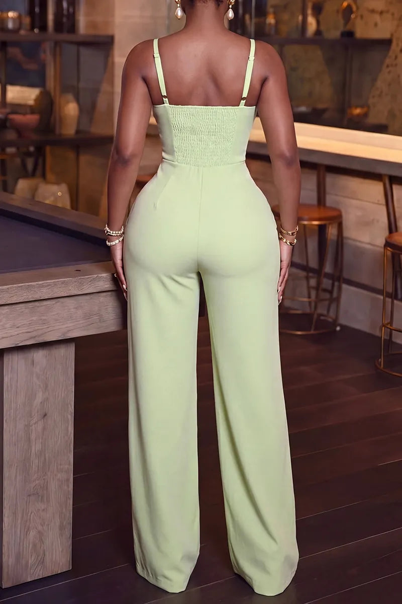 Women's Tailored Light Green Two-Piece Outfit with Asymmetric Top or Flare Pants