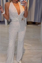 Women's Casual Polka Dot V-Neck Halter Jumpsuit