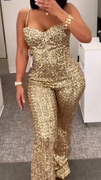 Women Spaghetti Strap Sparkling Temperament Jumpsuit