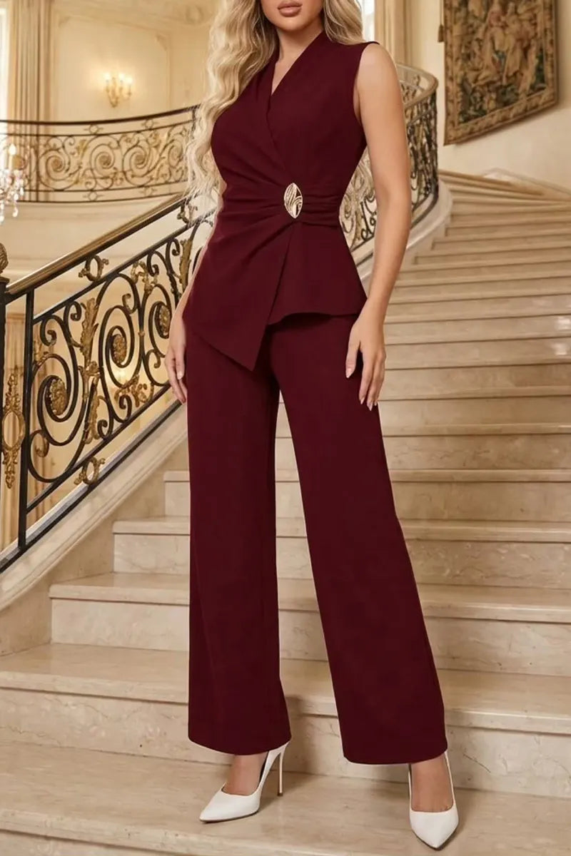 Women's Elegant Commuter Pleated Vest Pants Set