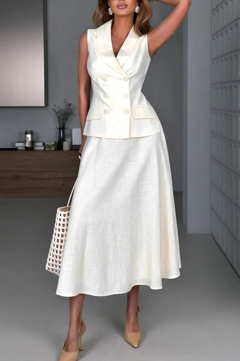 Women's Simple Commuter Lapel Vest Skirt Set