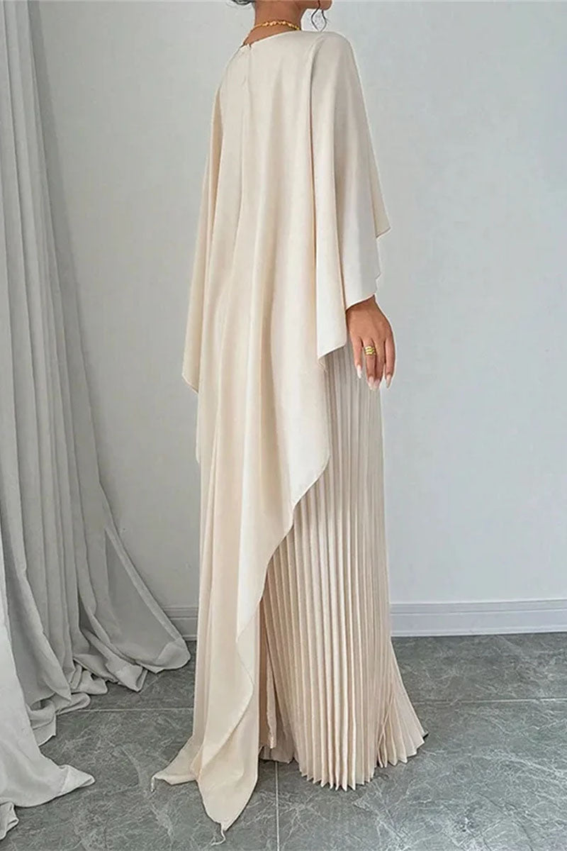 Women's Elegant Cape Sleeve Pleated Maxi Dress Sets