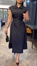 Women's Lapel Belted Commuter Dress