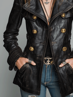 Vintage Black Double-Breasted Faux Leather Jacket