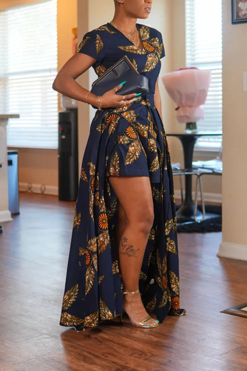 Women's Floral Ankara Print Romper Jumpsuits Or Maxi Wrap Skirt