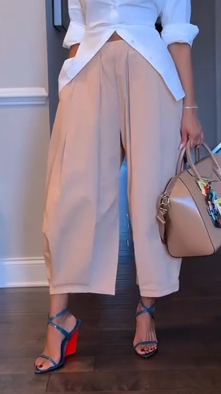 Women Collar Solid Color Shirt + Pants Temperament Casual Suit