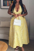 Women Neck and Waist Cinching Print Elegant Temperament Maxi Dresses