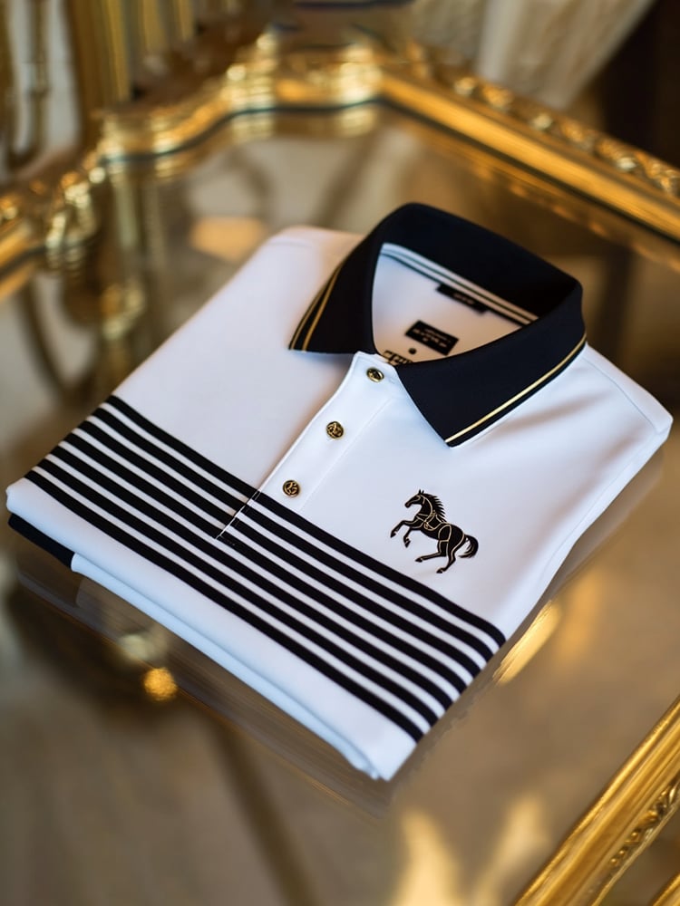 Men's Business Casual Logo Button Short Sleeve Polo Shirt