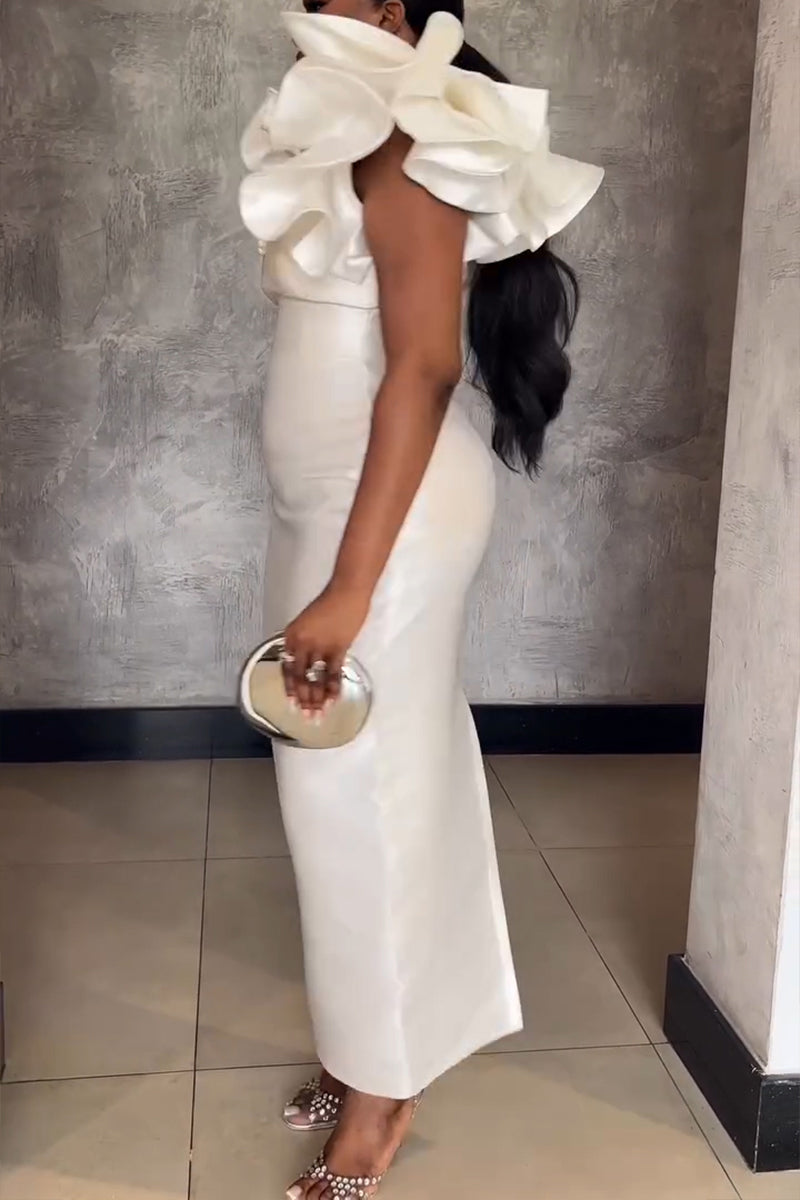 Women's Elegant Flounce-Sleeve Beaded Maxi Dress