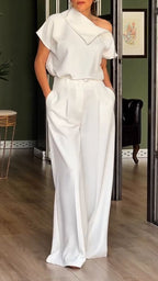 Women Collar Zipper Tassel Top + Wide Leg Pants Casual Set with Temperament