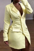 Women Collar Back Hollow Splicing Bow Elegant Temperament Mini Dresses