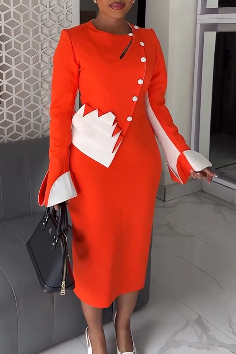 Women Round Neck Patchwork Elegant Temperament Formal Commuting Dress