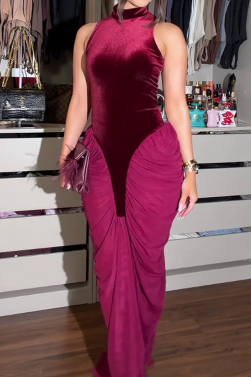 Women's Patchwork Sleeveless Bodycon Long Party Dress