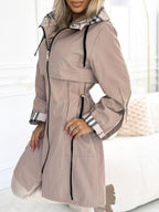 Plaid-Lined Hooded Mid-Length Trench Coat