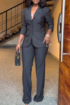 Women's Elegant Commuter Stripe Blazer & Dress Pants